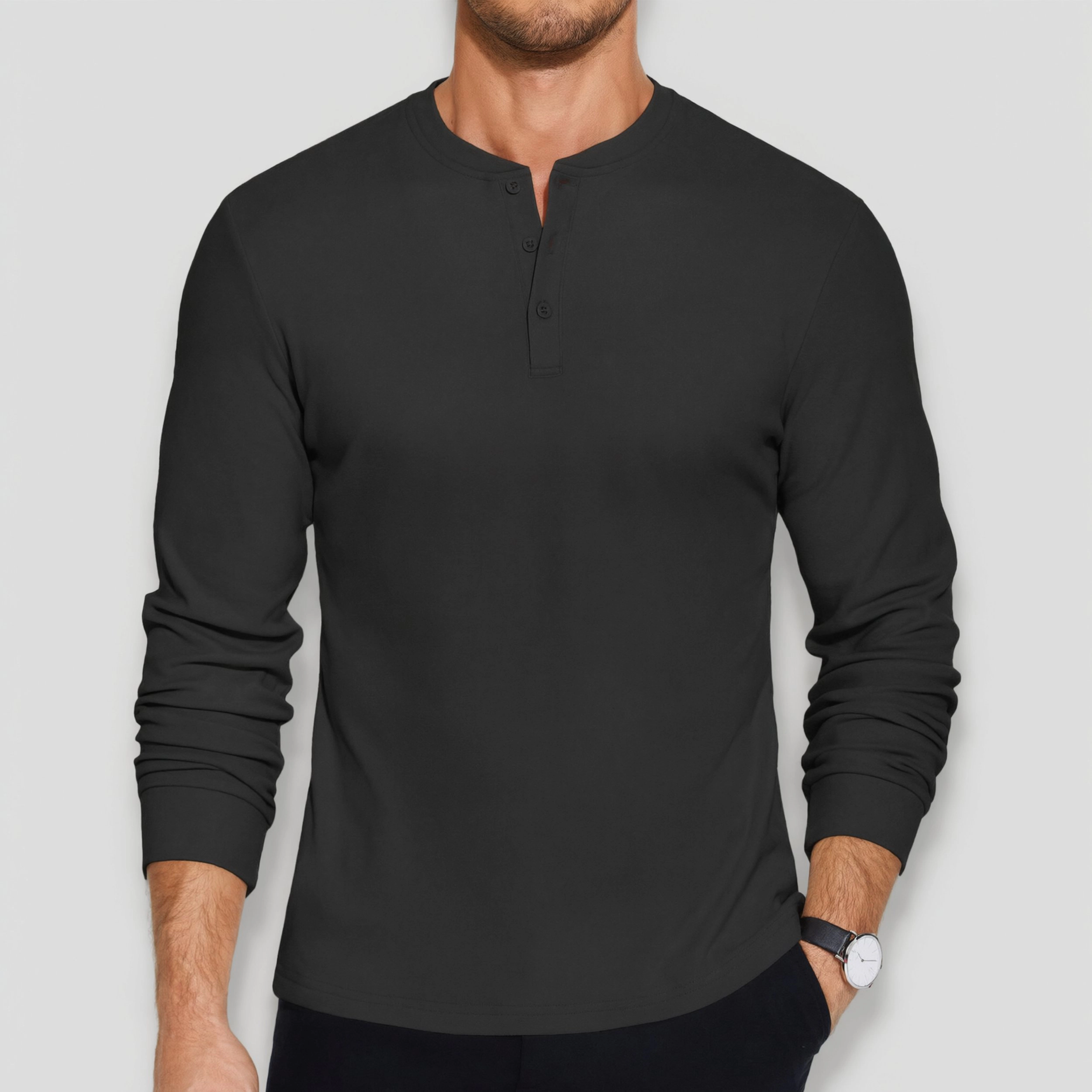 COOFANDY Mens Classic Long Sleeve Henley Shirt Button Placket Band Neck Fall Tops