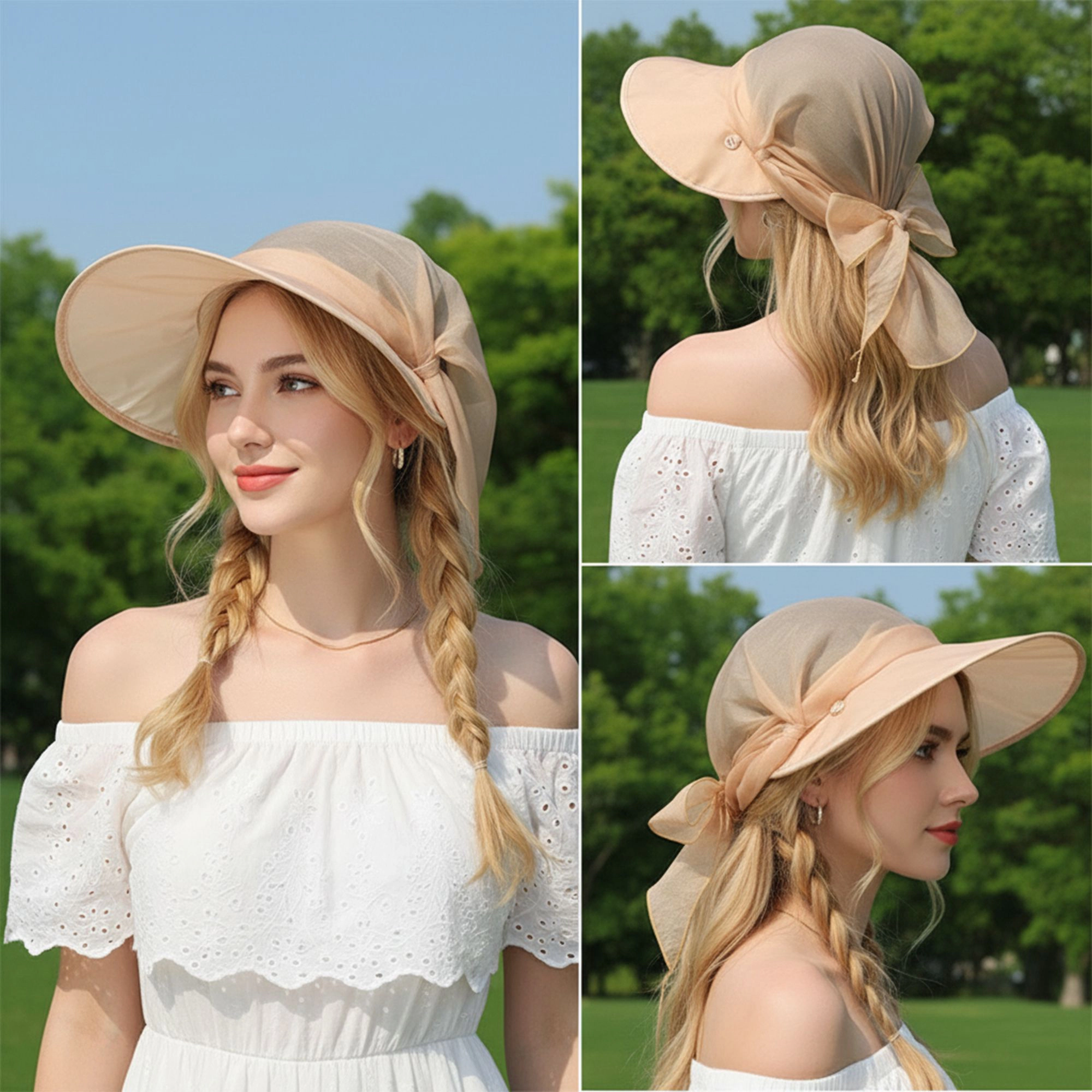 Anna-Kaci Women's Wide Brim Sun Hat with Neck Flap Convertible Headband UV Protection Summer