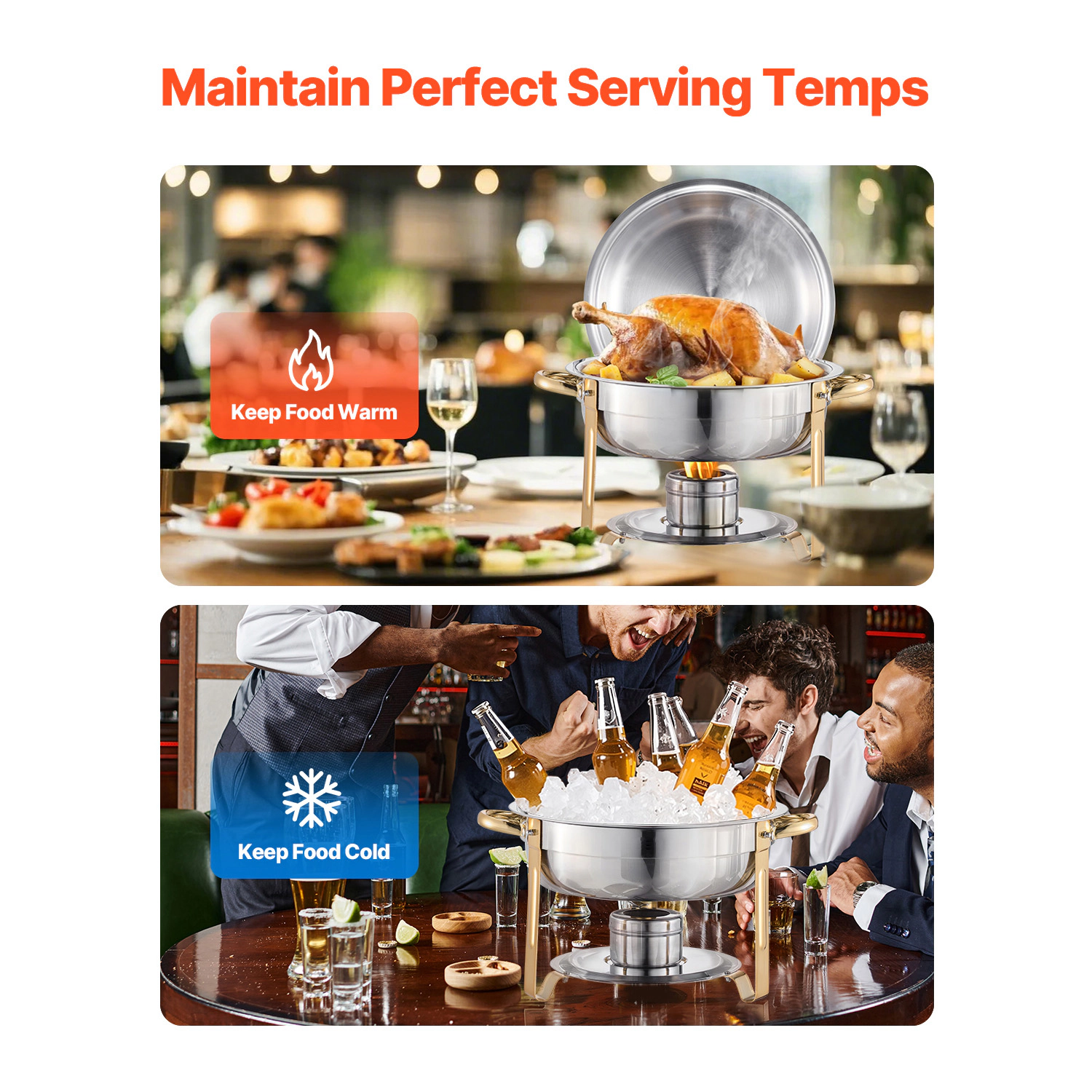 HONGGE Chafing Dish Buffet Set Stainless Steel Chafer with Full Pans Round Catering Warmer Server Lid Water