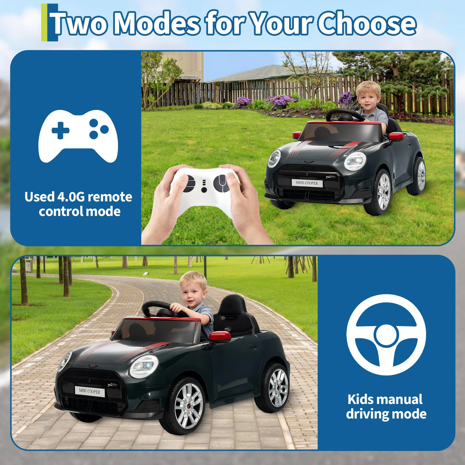 12V Licensed BMW MINI Ride On Car for Kids with 4.0 G Remote Control, LED Lights & Music, 3 Speeds