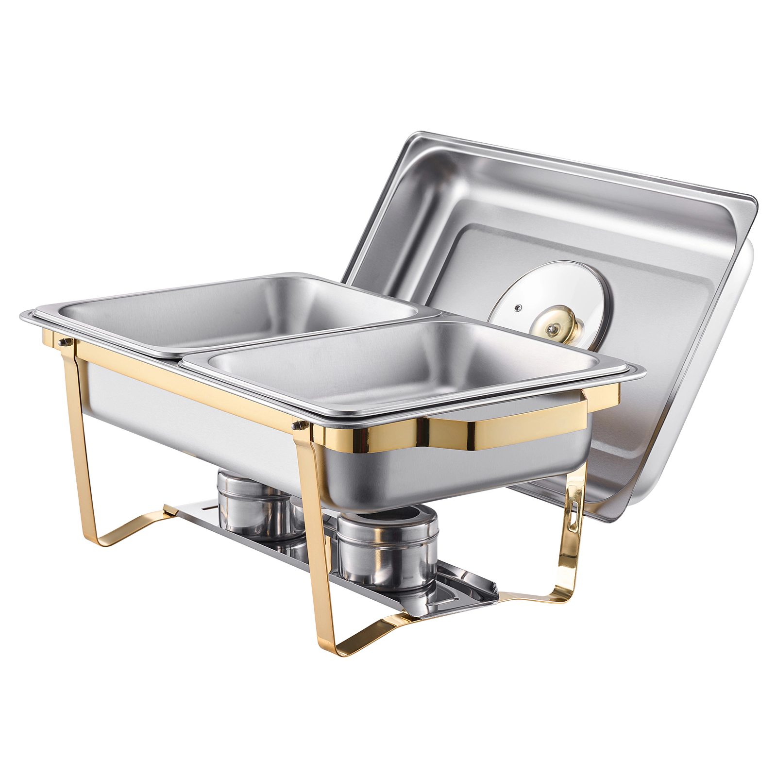 HONGGE Chafing Dish Buffet Set Stainless Steel Chafer with Rectangle Catering Warmer Server with Lid Water Pan Folding