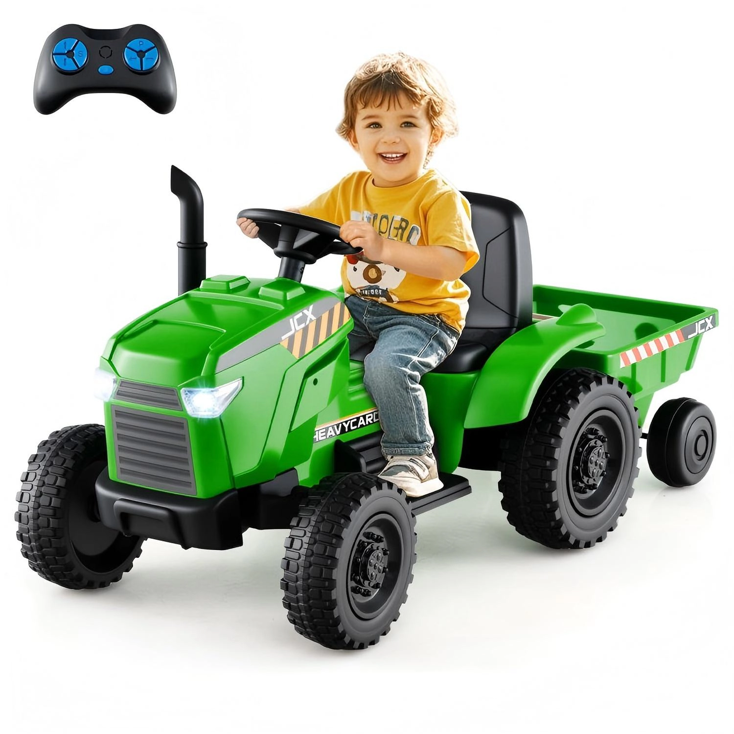 SUGIFT 12V 2-in-1 Kids Ride On Tractor with Detachable Trailer and 3-Gear Shift 66-lb Capacity Ages 3-8 Green