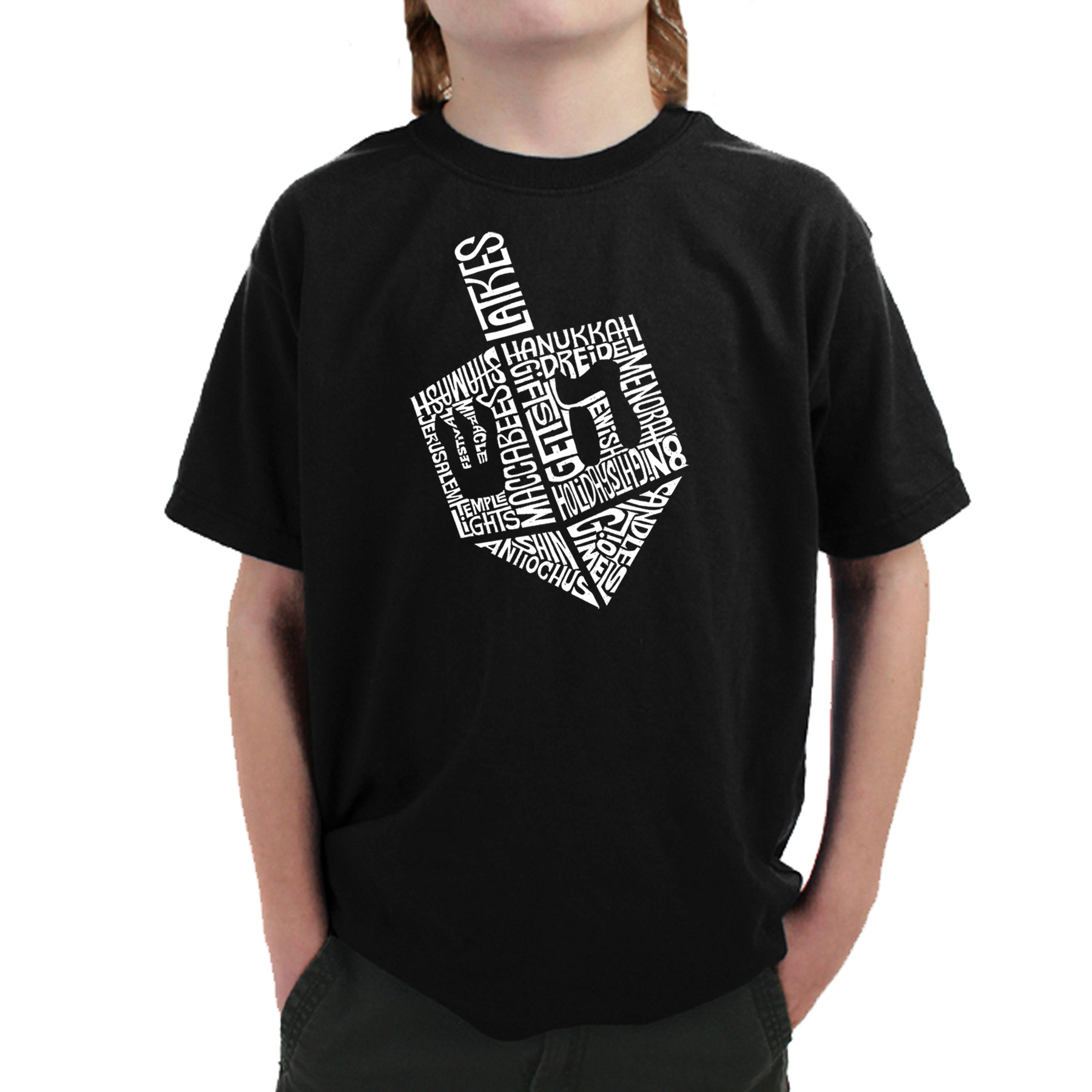 LA Pop Art Boy's Word T-Shirt - Hanukkah Dreidel
