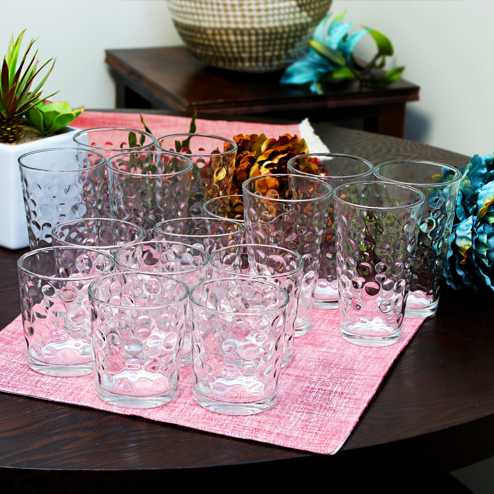 Gibson Home Great Foundations 16 Piece Tumbler and Double Old Fashioned Glass Set in Bubble Pattern