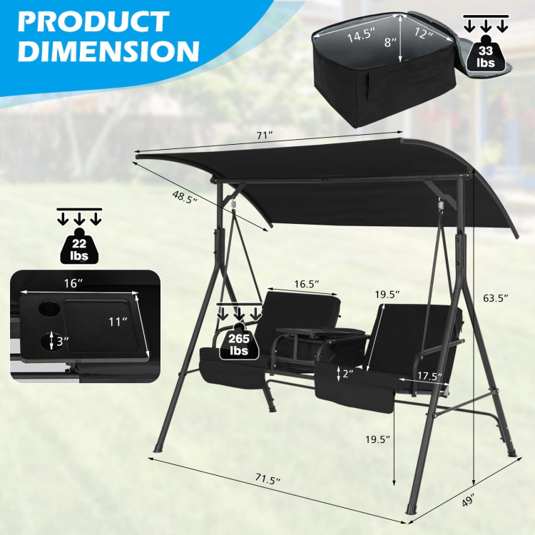 Hivvago Porch Swing Chair With Adjustable Canopy