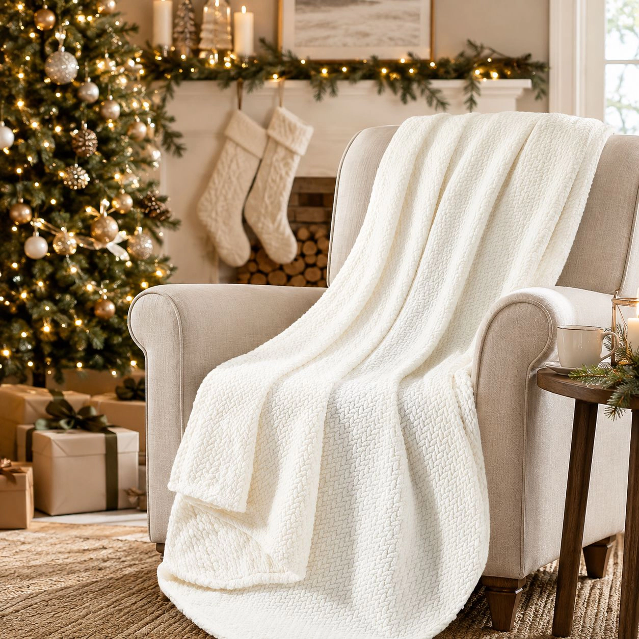 Kate Aurora 2 Pack Burgundy Ivory Christmas Coordinated Herringbone Accent Throw Blankets