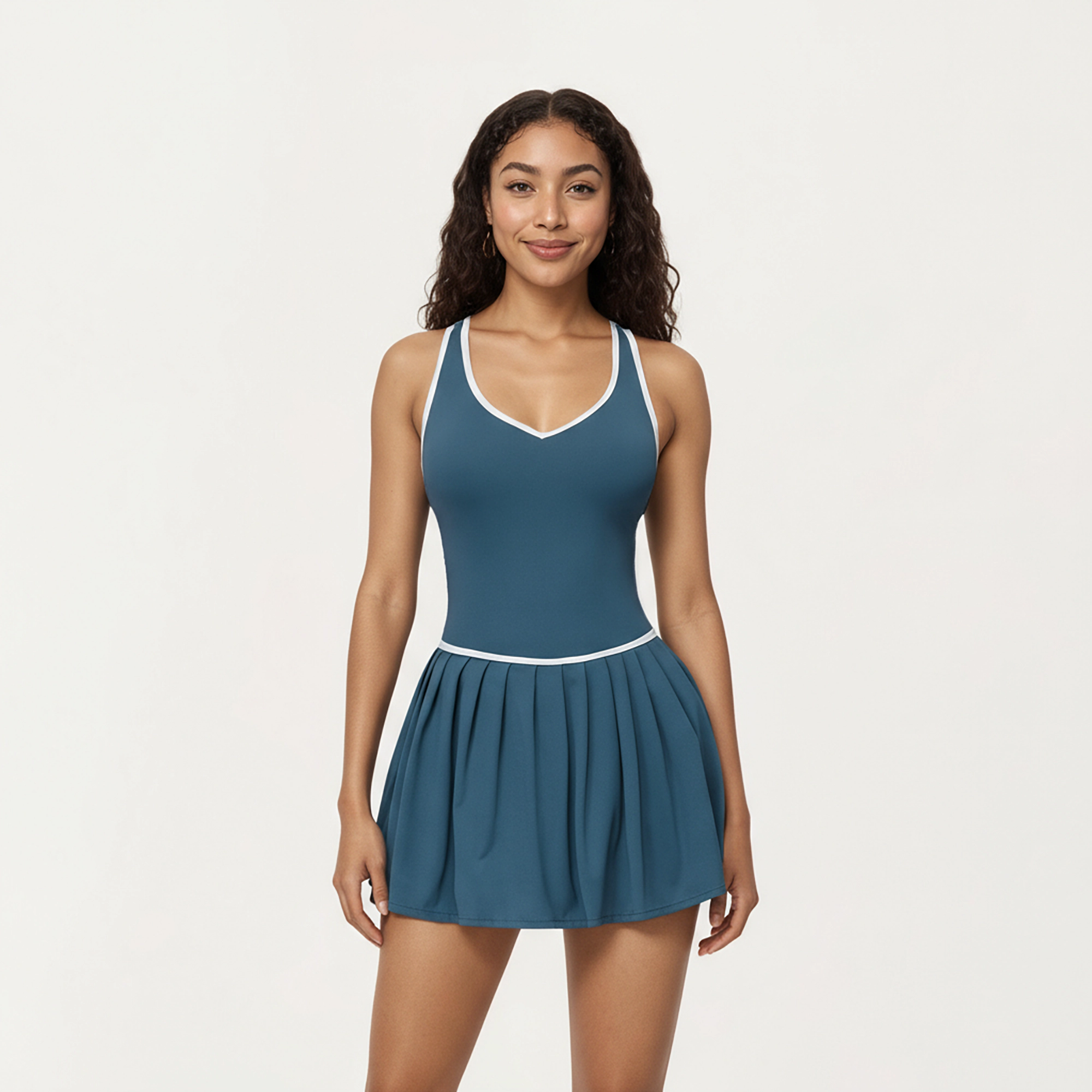 Anna-Kaci Women's Pleated Tennis Dress with Contrast Trim and Built-In Shorts