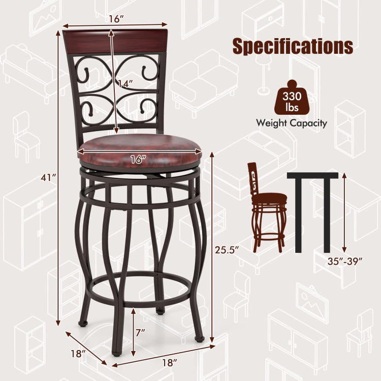 Hivvago Set of 2 Counter-Height Stools with Backrest and 26-Inch Seating Height