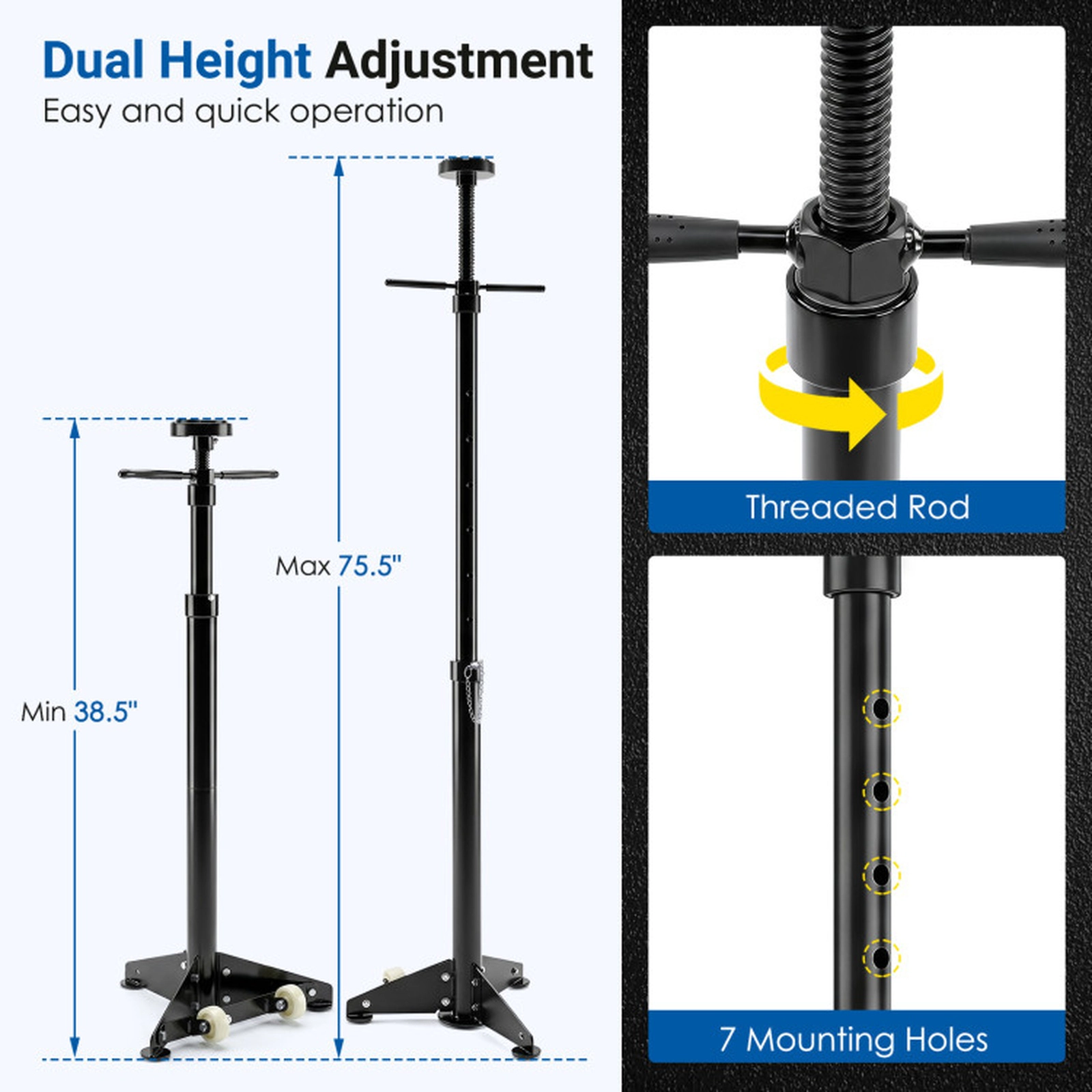SUGIFT 1654-lb Capacity Underhoist Support Stand with 38.5-in to 75.5-in Self-Locking Height Adjustment