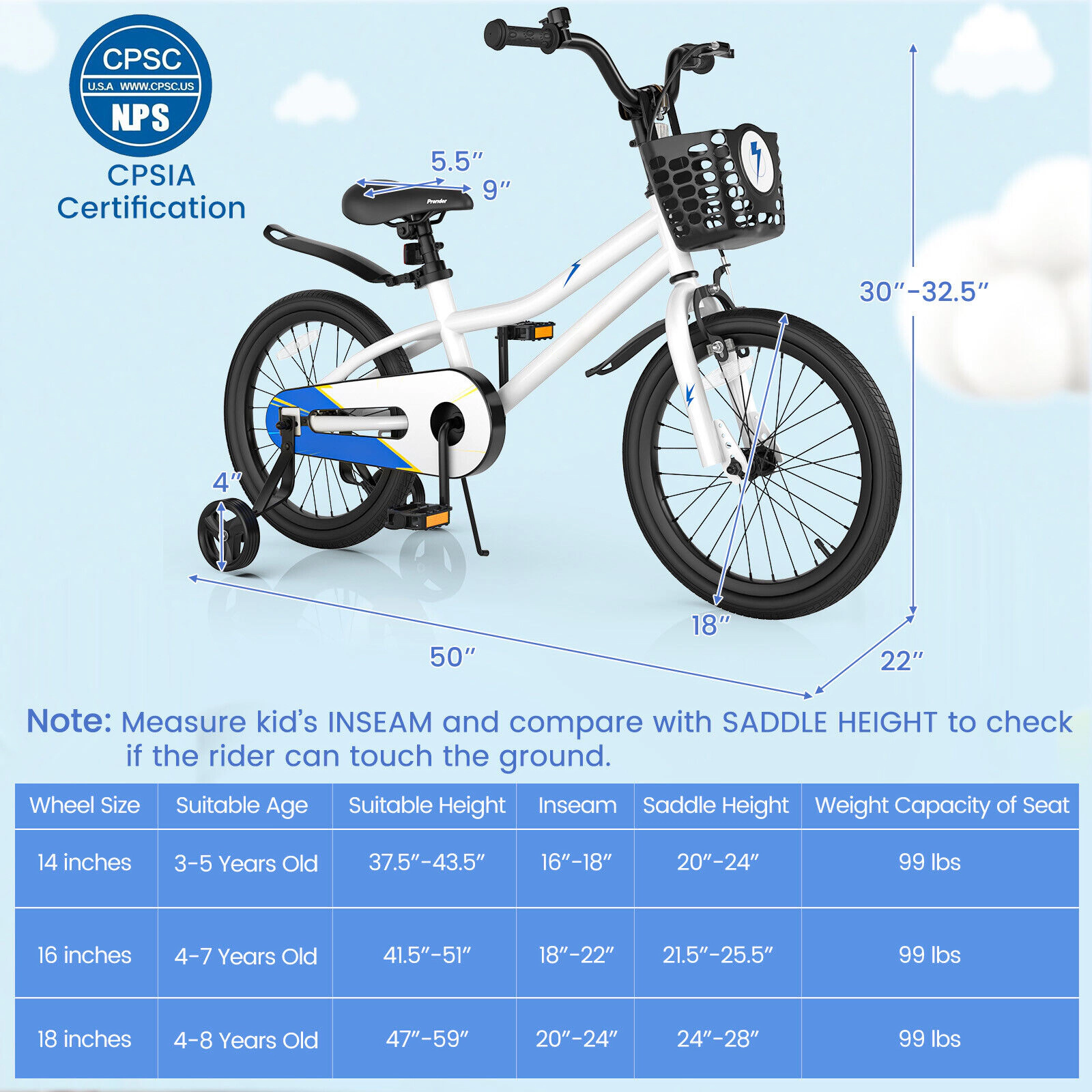 SUGIFT 18 in Kids Bike with Hand and Coaster Brakes 99-lb Seat Capacity Ages 4-8 White