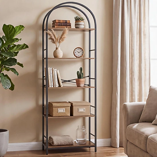 BebreezChic 69 Inch Tall Arched Bookshelf 5 Tier Open Display Rack Floor Standing Storage Organizer Home Office