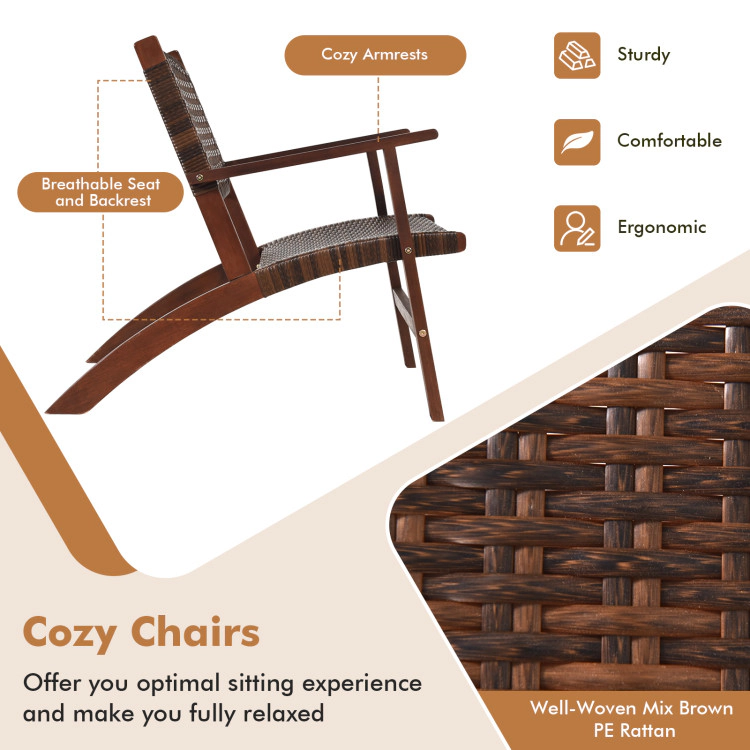 Hivvago 3 Pieces Outdoor Wooden Patio Rattan Furniture Set