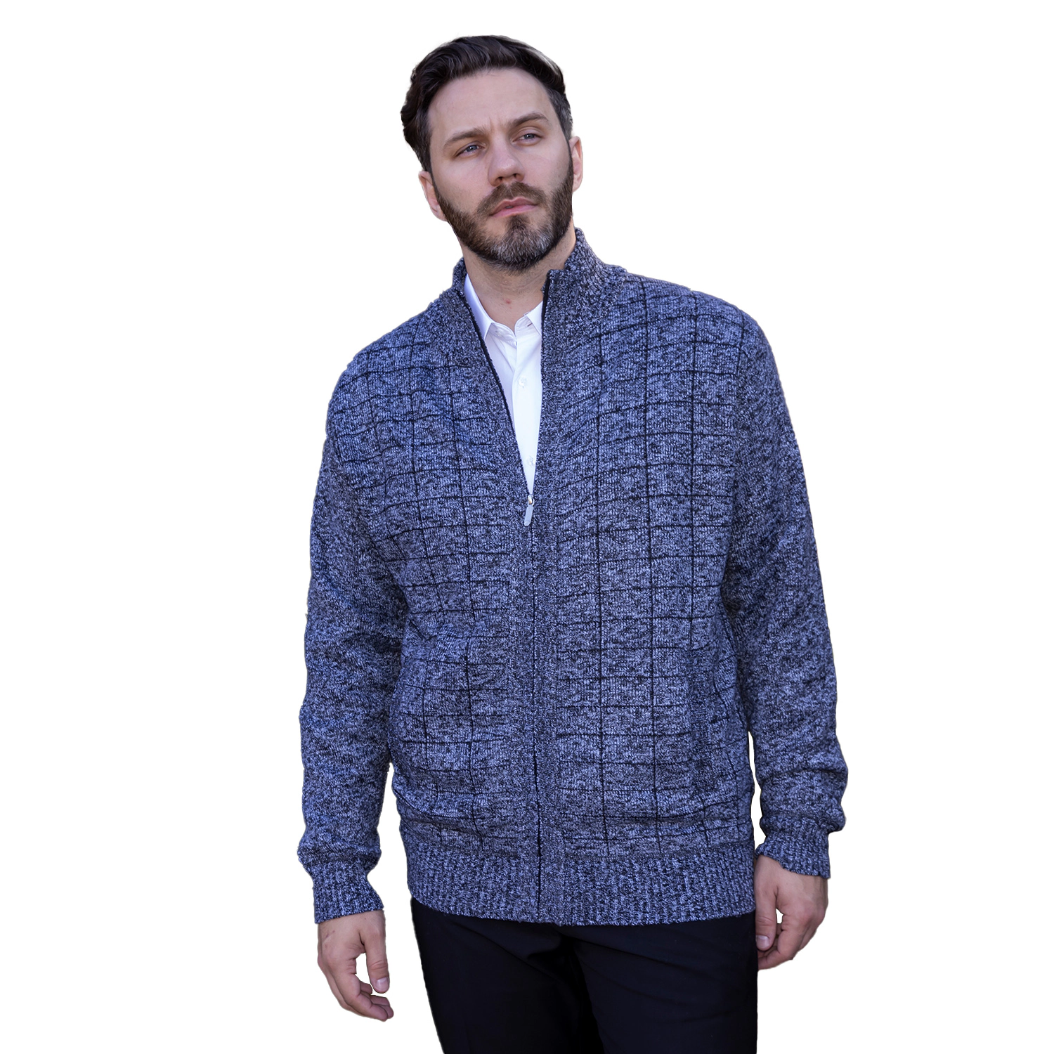 Gioberti Men's Knitted Full Zip Cardigan Sweater With Soft Brushed Flannel Lining