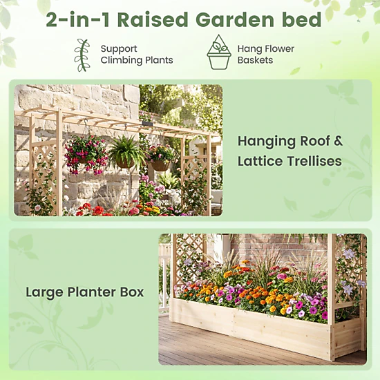 Hivvago Wooden Raised Garden Planter with Side Trellis