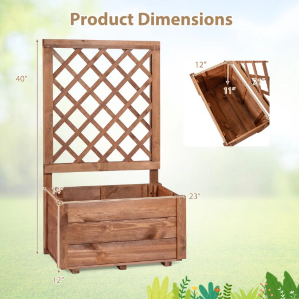 Hivvago Wooden Raised Garden Bed with Lattice Trellis Drainage Holes