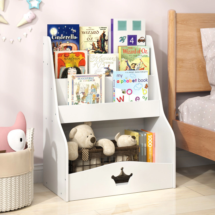Hivvago 4-Tier Kids Bookshelf with Shelves and Compartment for Toddlers-White