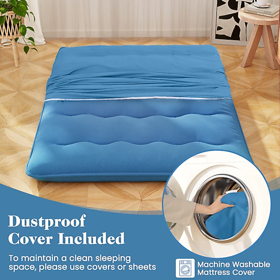 SUGIFT Blue Foldable Futon Mattress, 80 x 39 x 4 in, Washable Cover and Carry Bag