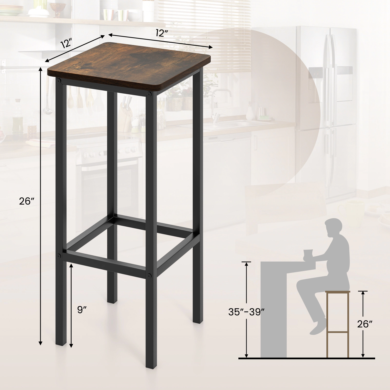 Glintex 4-Piece 26-Inch Backless Metal Counter Stool Set with Footrests