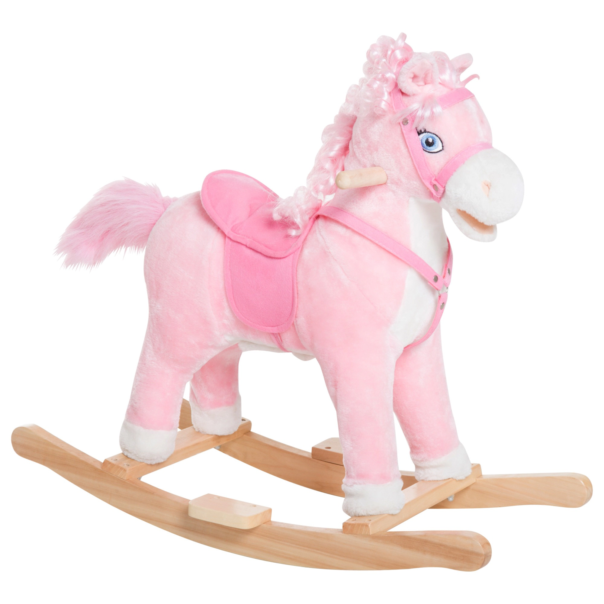 HONGGE Plush Pink Pony Rocking Horse Toy with Neighing Sounds & Long Hair, Holds up to 88 lbs, Ages 3+