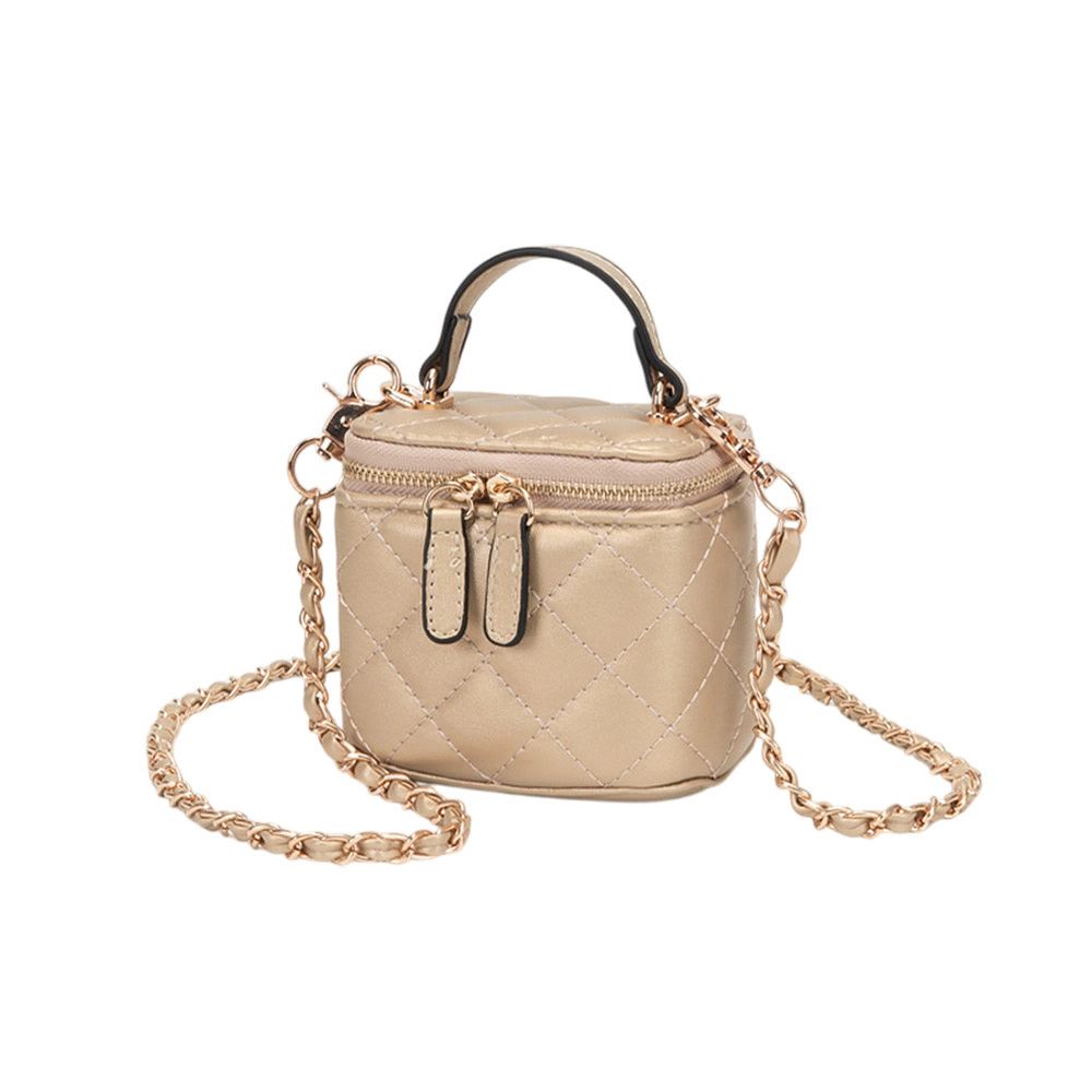 FASHNZFAB Faux Leather Quilted Top Handle Mini Vanity Box Crossbody Bag