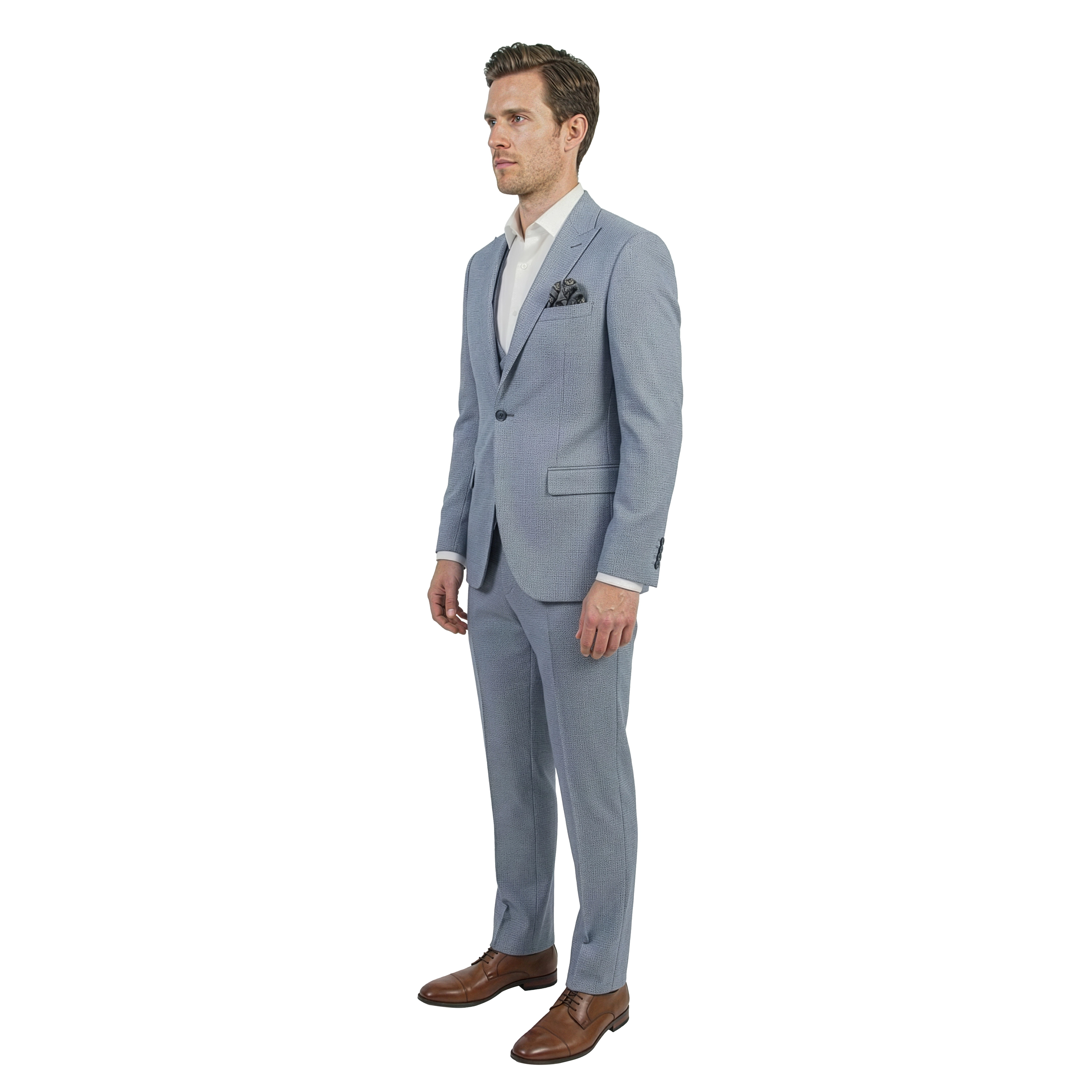 Tazzio Men’s Skinny Fit Double Breasted Vest 3pc Birdseye Suit Set