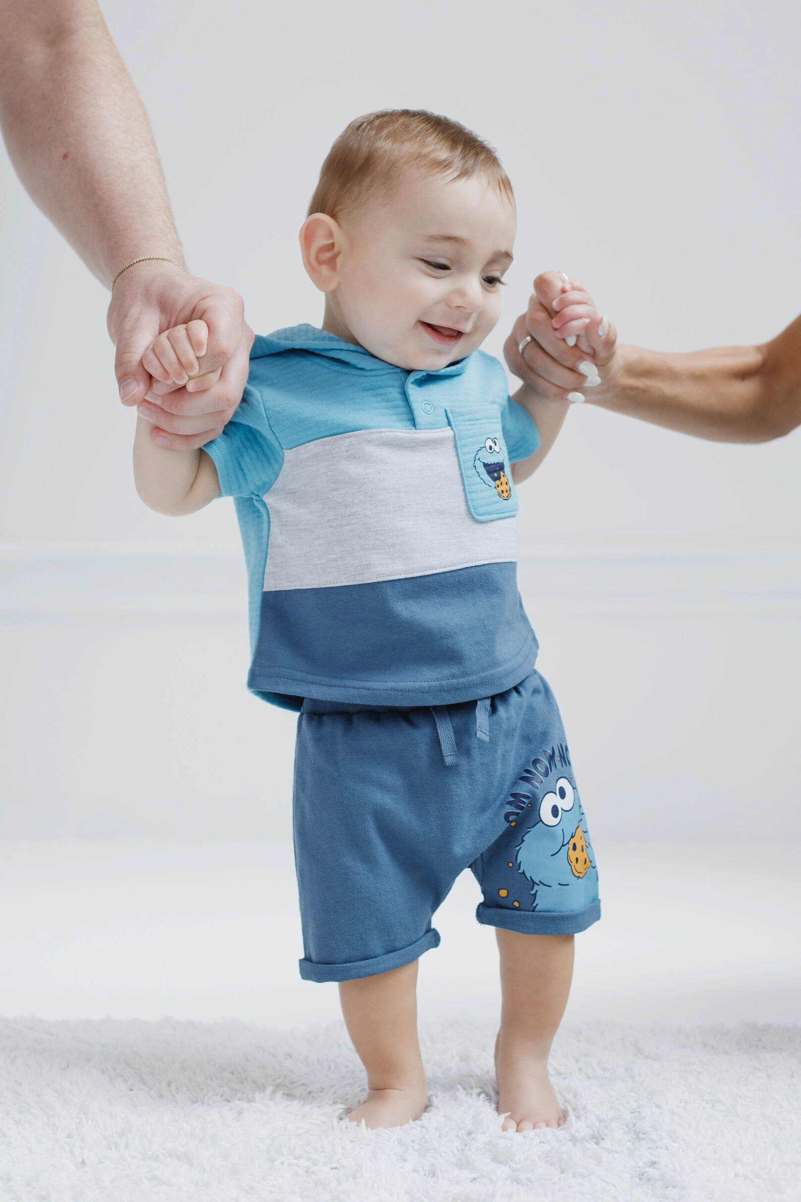 Sesame Street Boys' 2-Piece Hooded Tee and Shorts Set