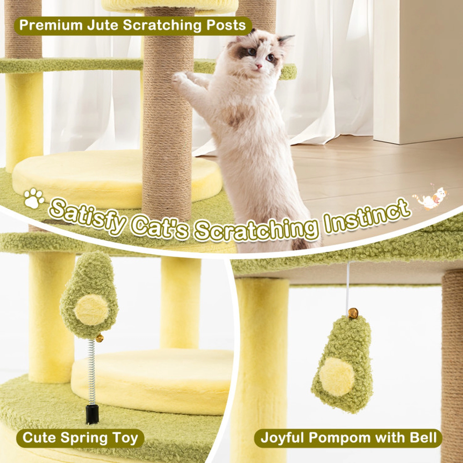 SUGIFT Green Large Avocado Cat Tree Multi-Level Tower with Private Condo