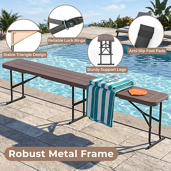 SUGIFT Plastic Folding Bench Picnic Camping Dining Seat 660-lb Capacity Coffee with Carrying Handle