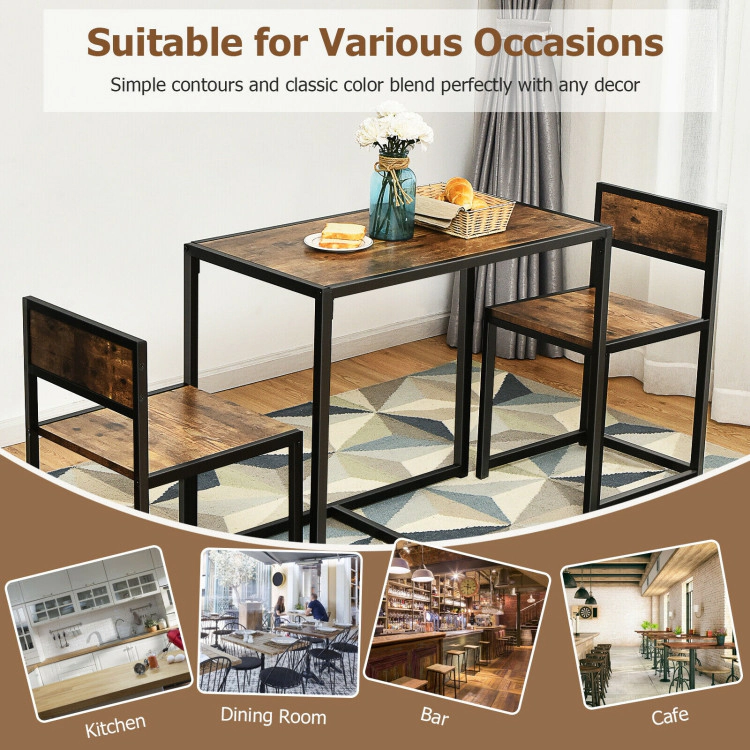 Hivvago 3 Pcs Dining Set Compact Table And 2 Chair With Metal Frame For Small Space