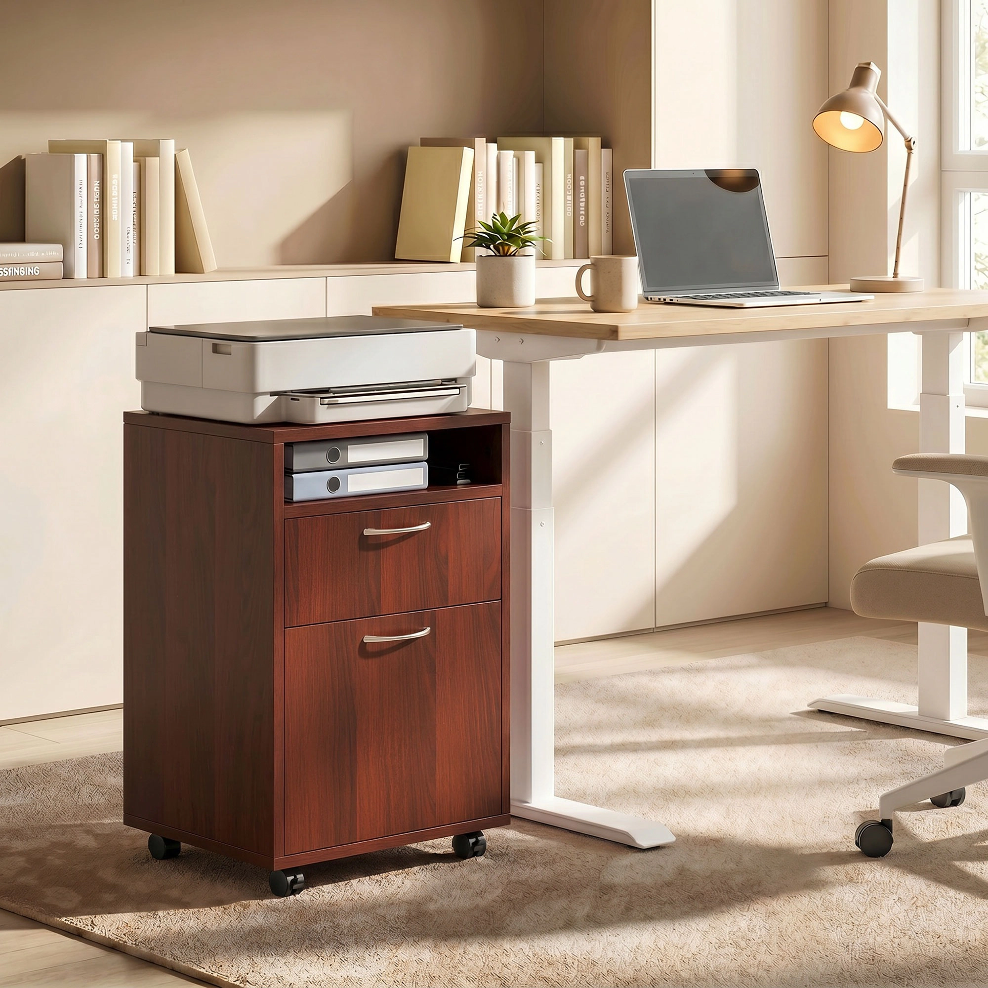 HONGGE Mobile Storage Cabinet Organizer with Drawer and Cabinet, Printer Stand Castors
