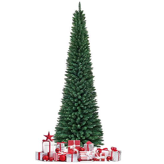 Glintex 9-Ft Slim Pencil Christmas Tree with 1500 Tips and Foldable Sections, Green