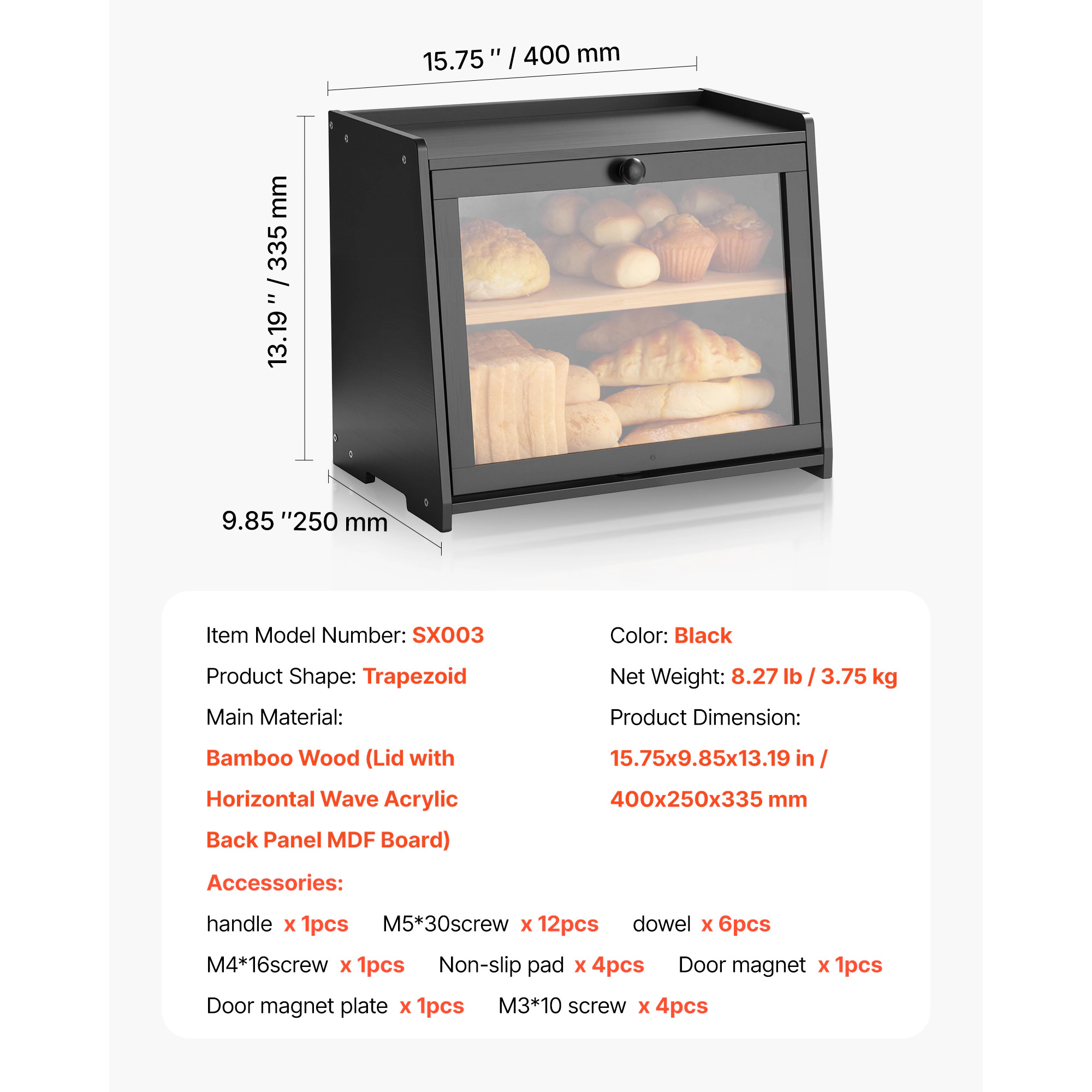 HONGGE Double Layer Bread Box for Kitchen Counter Large Capacity Bamboo Storage Container Farmhouse Wooden