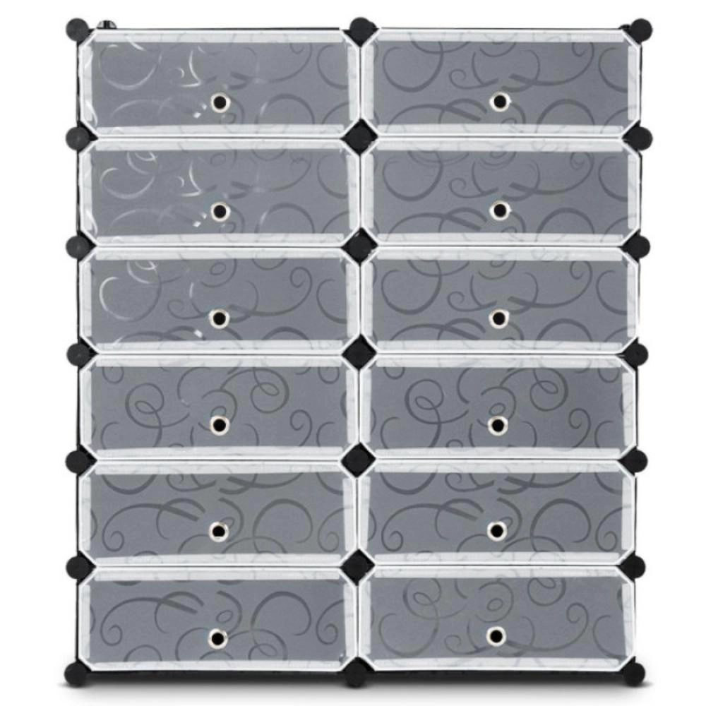 Hivvago 12-Cube DIY Portable Plastic Shoe Rack with Transparent Doors