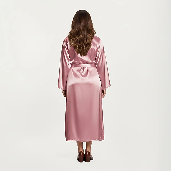 Anna-Kaci Women's Plus Size Satin Robe and Slip Set with Smooth Draping Fabric and Elegant Silhouette