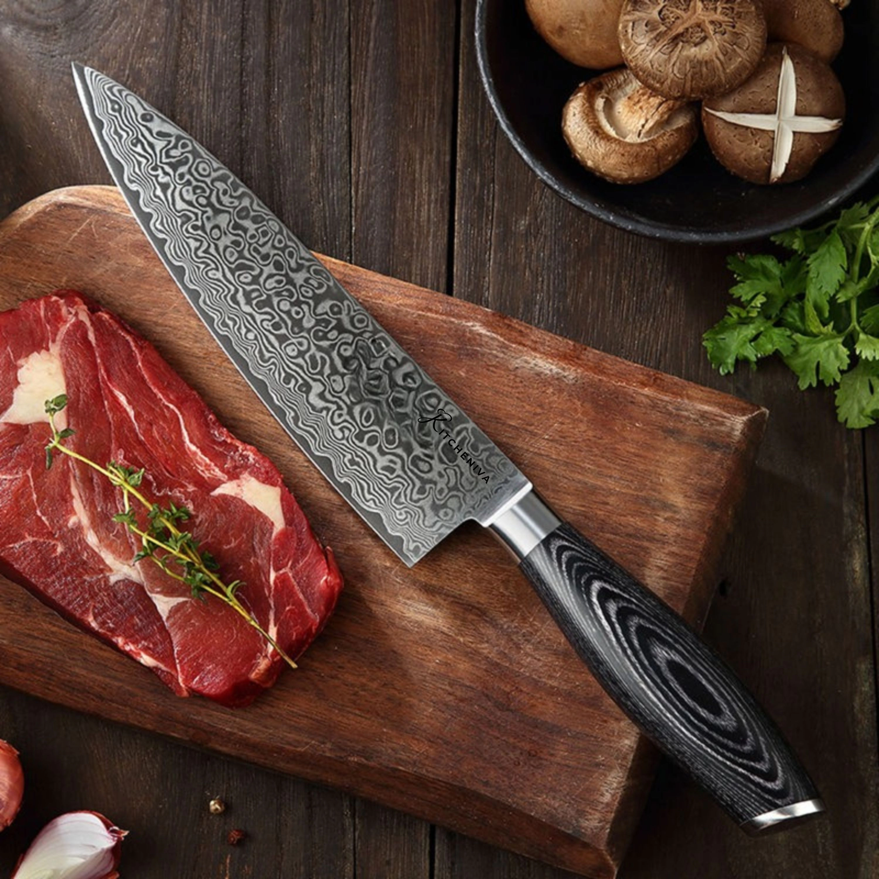 Kitcheniva 8-Inch 67 Layer Damascus Steel Chefs Knife With Pakka Wood Handle