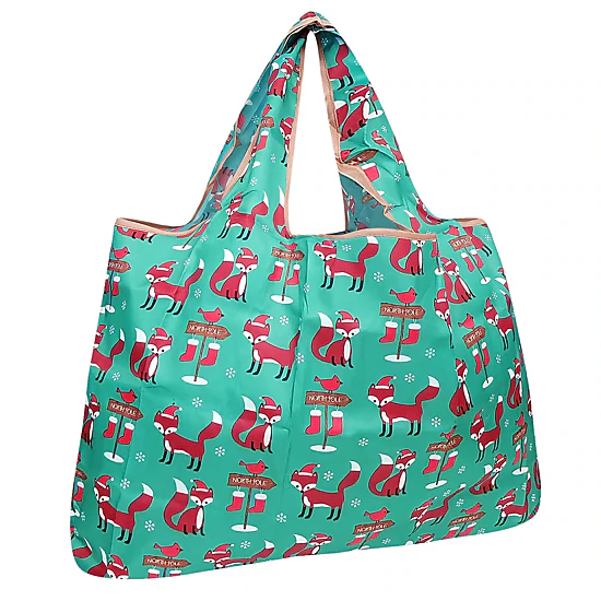 Wrapables Large Nylon Reusable Shopping Bag for Groceries, Foxes