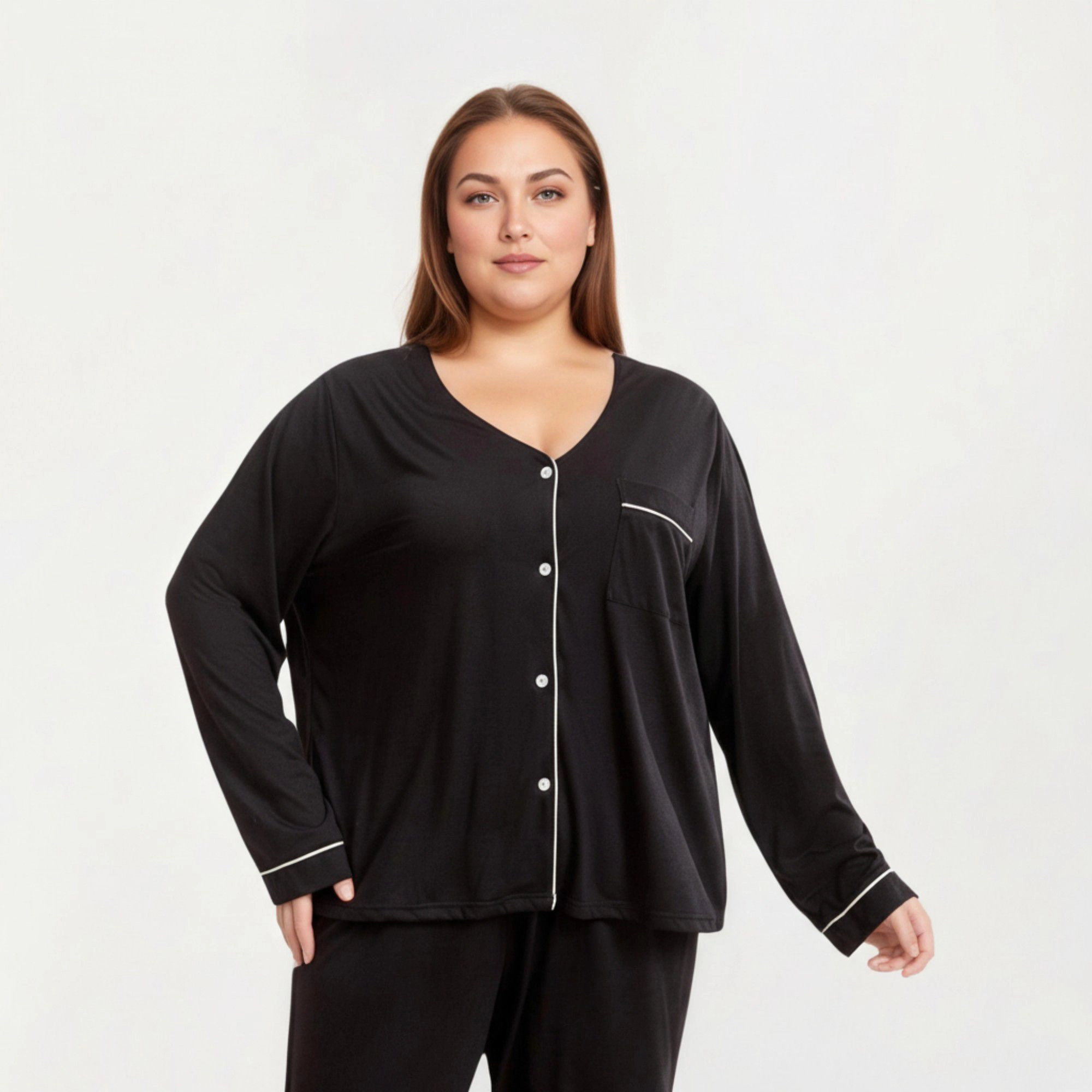 Anna-Kaci Women's 2-Piece Long Sleeve Button Front Pajama Top and Matching Relaxed Pants with Clean Piped Edging