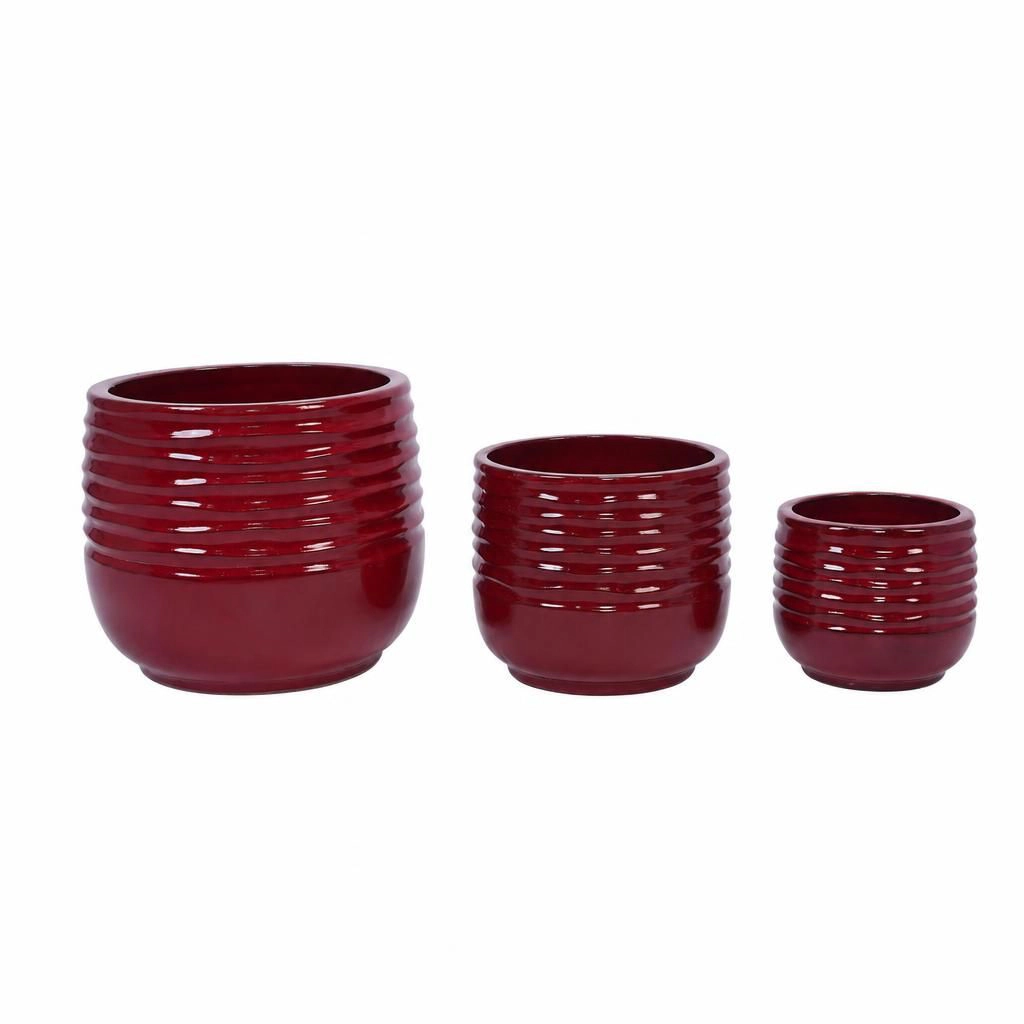 WOW PIONEER Round Ceramic Planter Pot Durable Garden Container for Flowers Herbs Succulents and Shrubs Indoor Outdoor