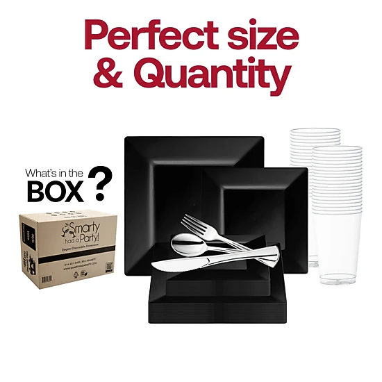 Smarty Had A Party Black Square Plastic Wedding Value Set