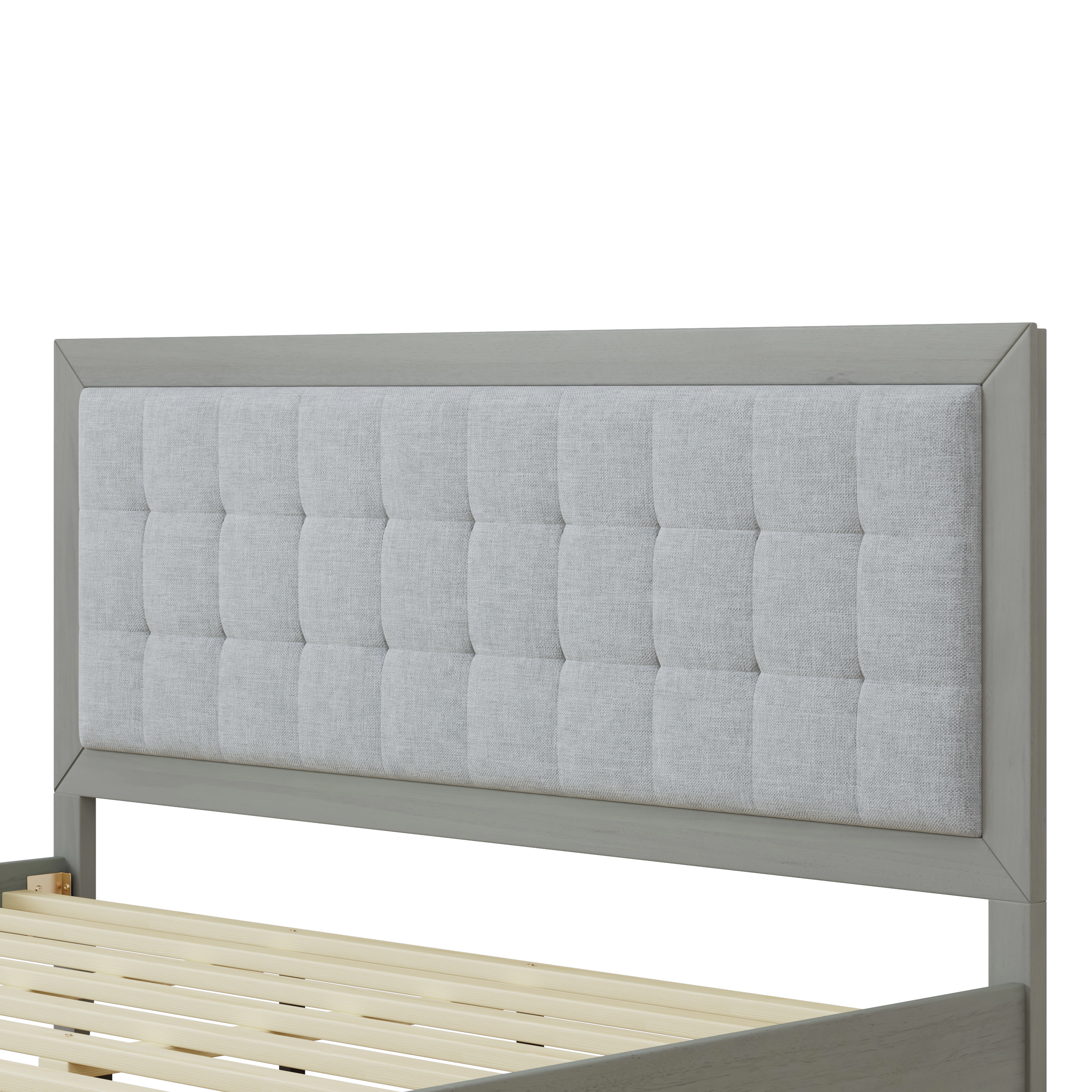 Flynama California King Solid Wood Platform Bed with Upholstered Headboard