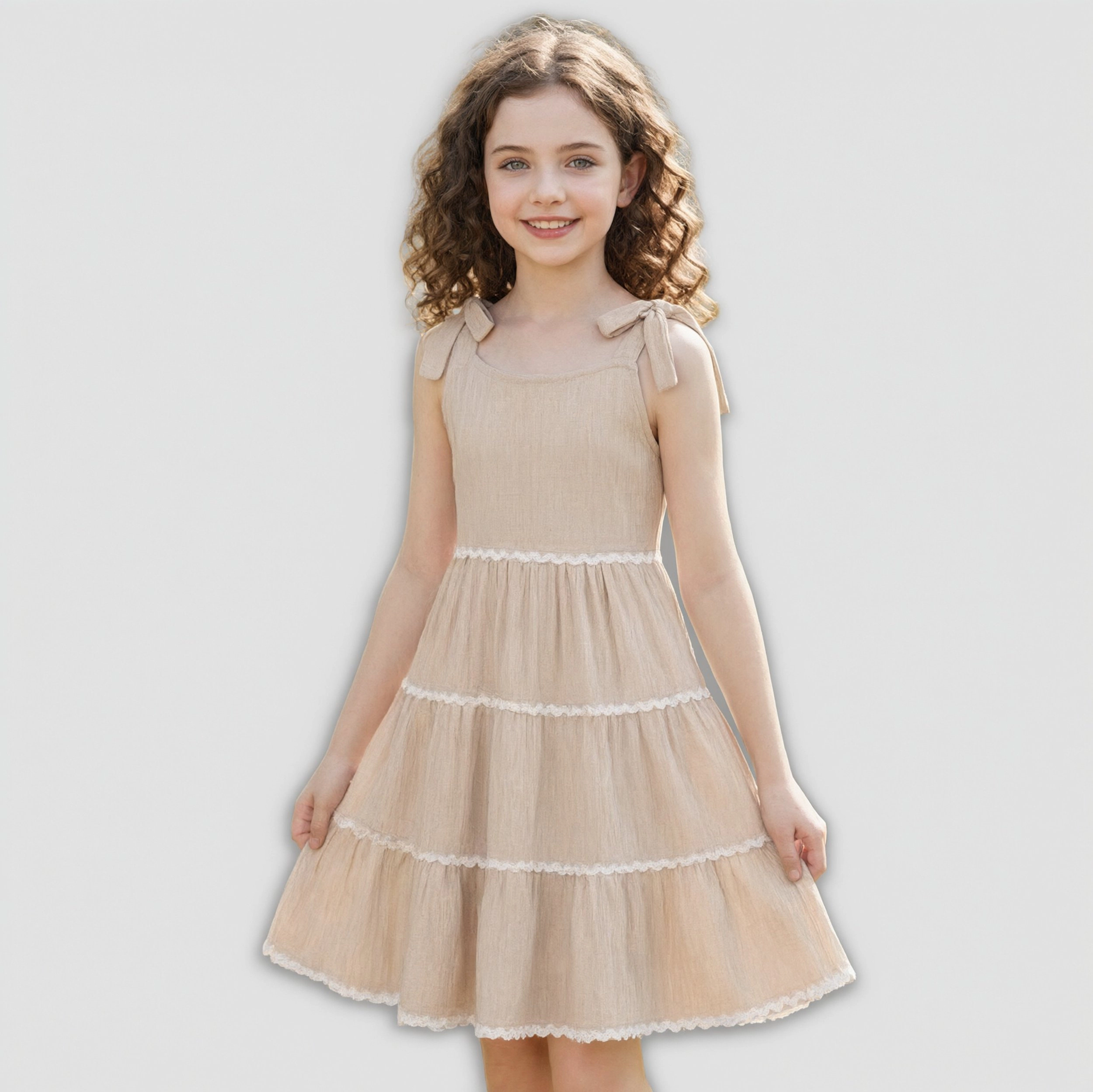 Arshiner Girls Summer Sleeveless Bowtie Straps Sundress Flowy Smocked Backless Tiered Lace Swing
