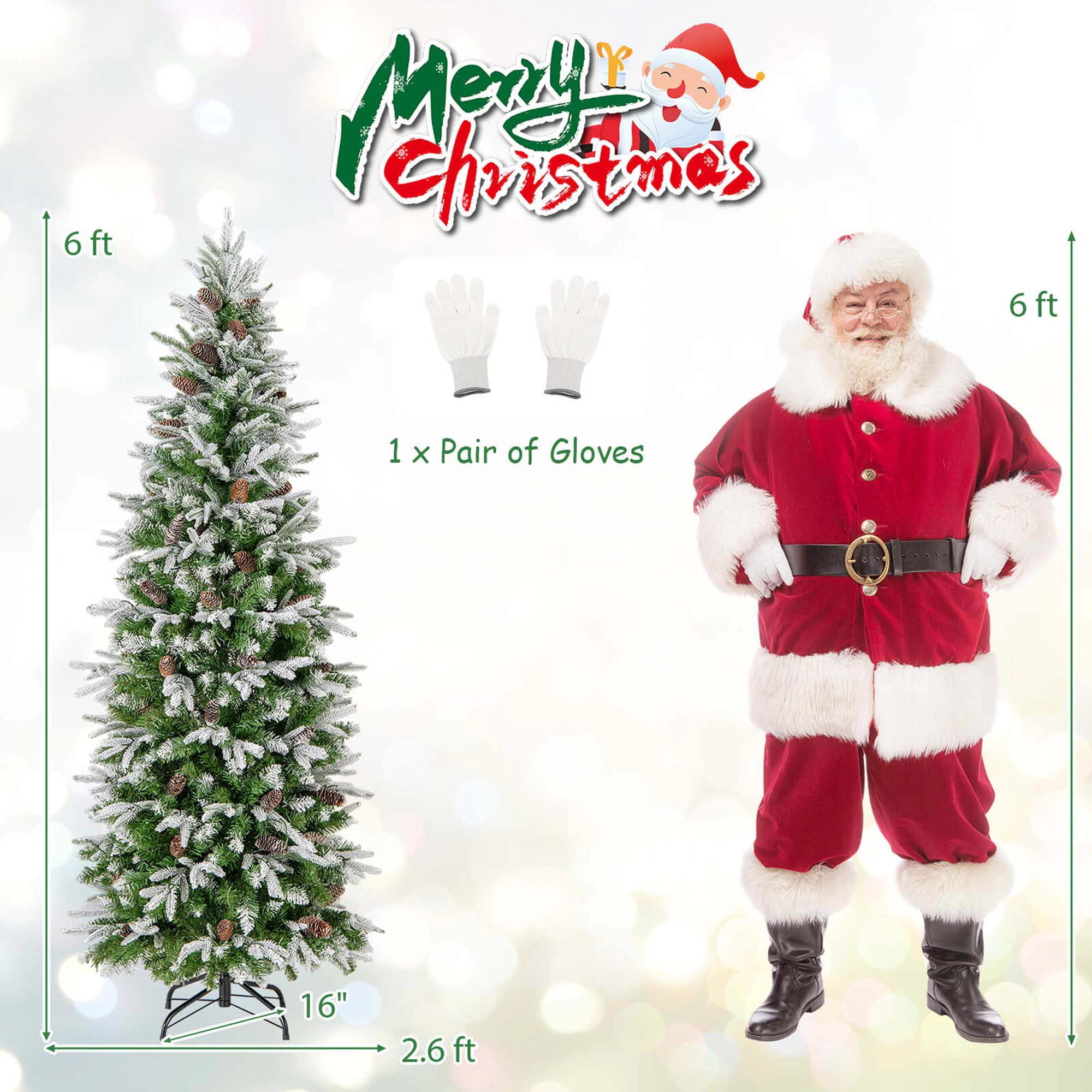 Costway 6/7.5/9 FT Flocked Christmas Tree with 913 PE PVC Branch Tips 280/350/470 Warm LED Lights