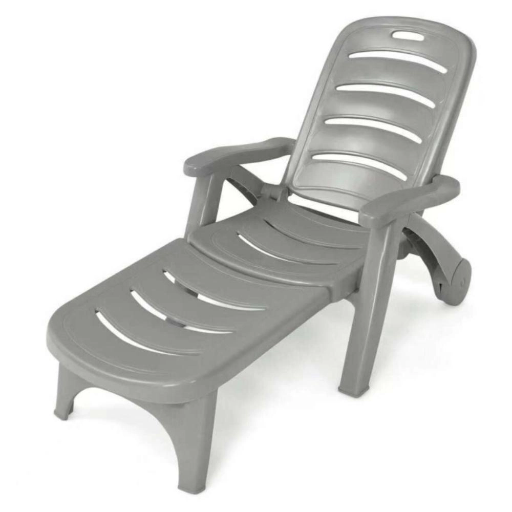 Hivvago 5 Position Adjustable Folding Lounger Chaise Chair With Wheels