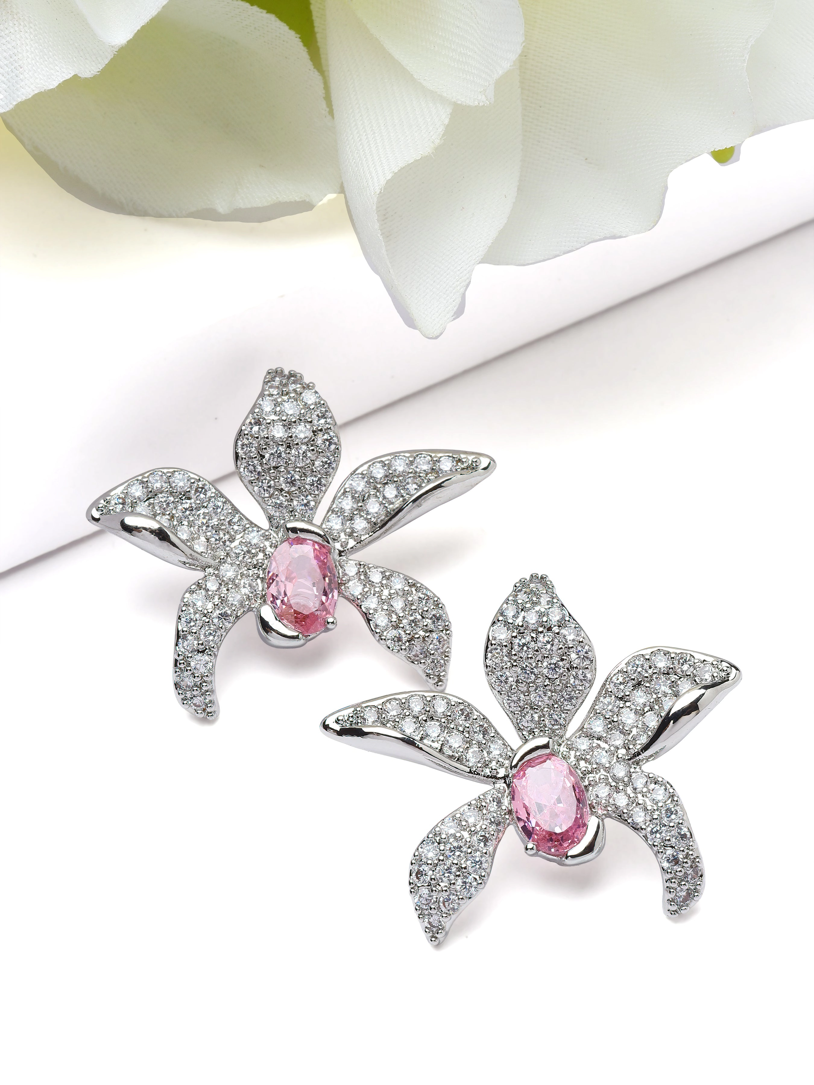 AGP PARIS Womens Floral Crystal Stud Earrings