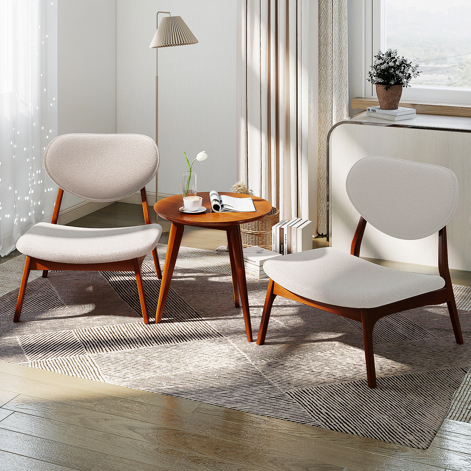 SUGIFT Accent Chairs with Side Table Solid Wood Frame 400-lb Chair Capacity 110-lb Table Capacity Beige