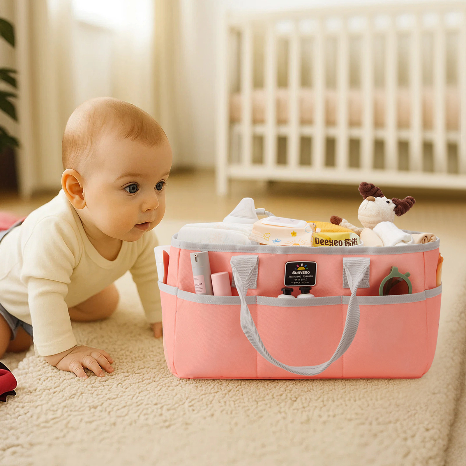 SUNVENO Portable Diaper Caddy Organizer