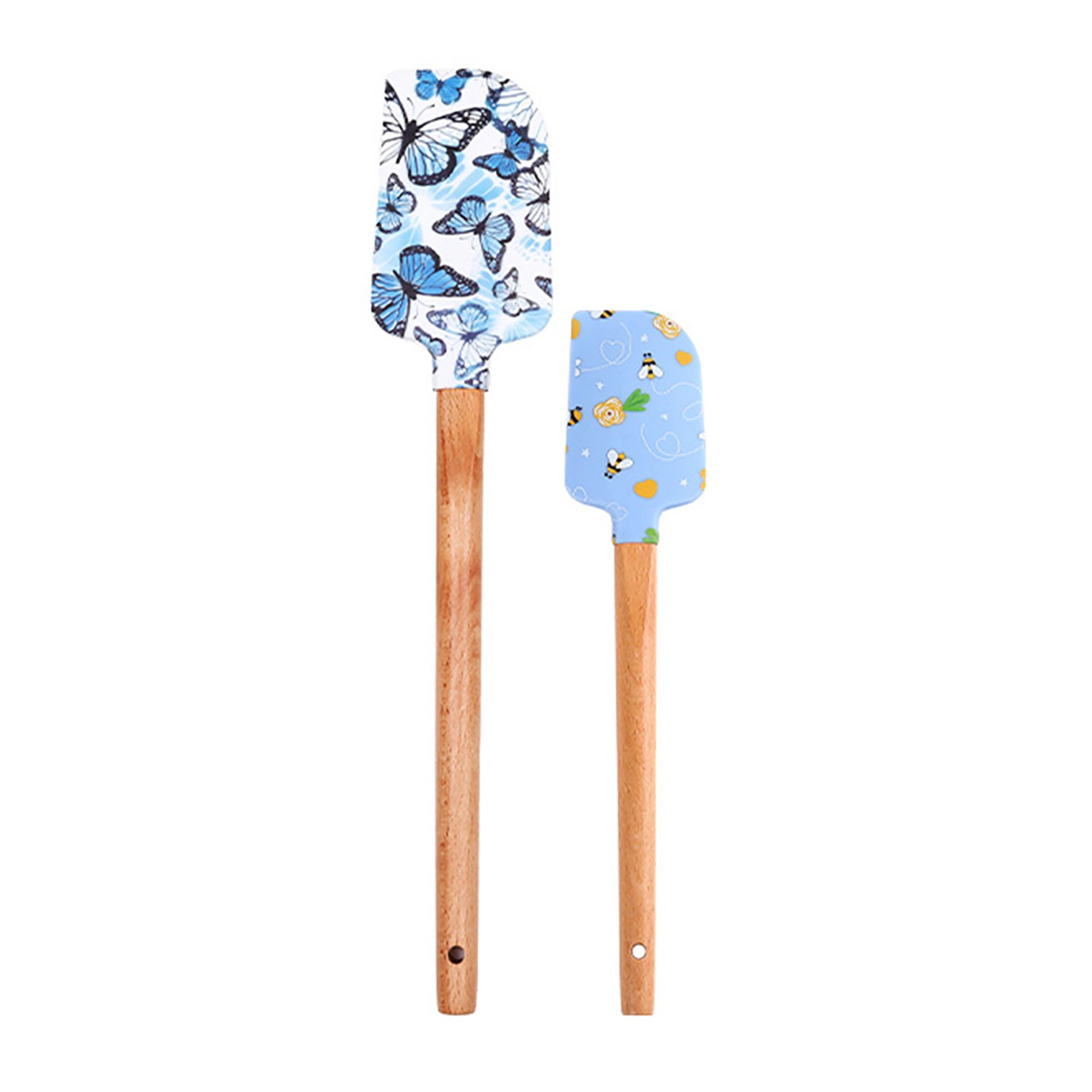 Alilang Women Silicone Spatula Set with Wooden Handles Bee Print Heat Resistant Kitchen Baking Tools 2 Piece