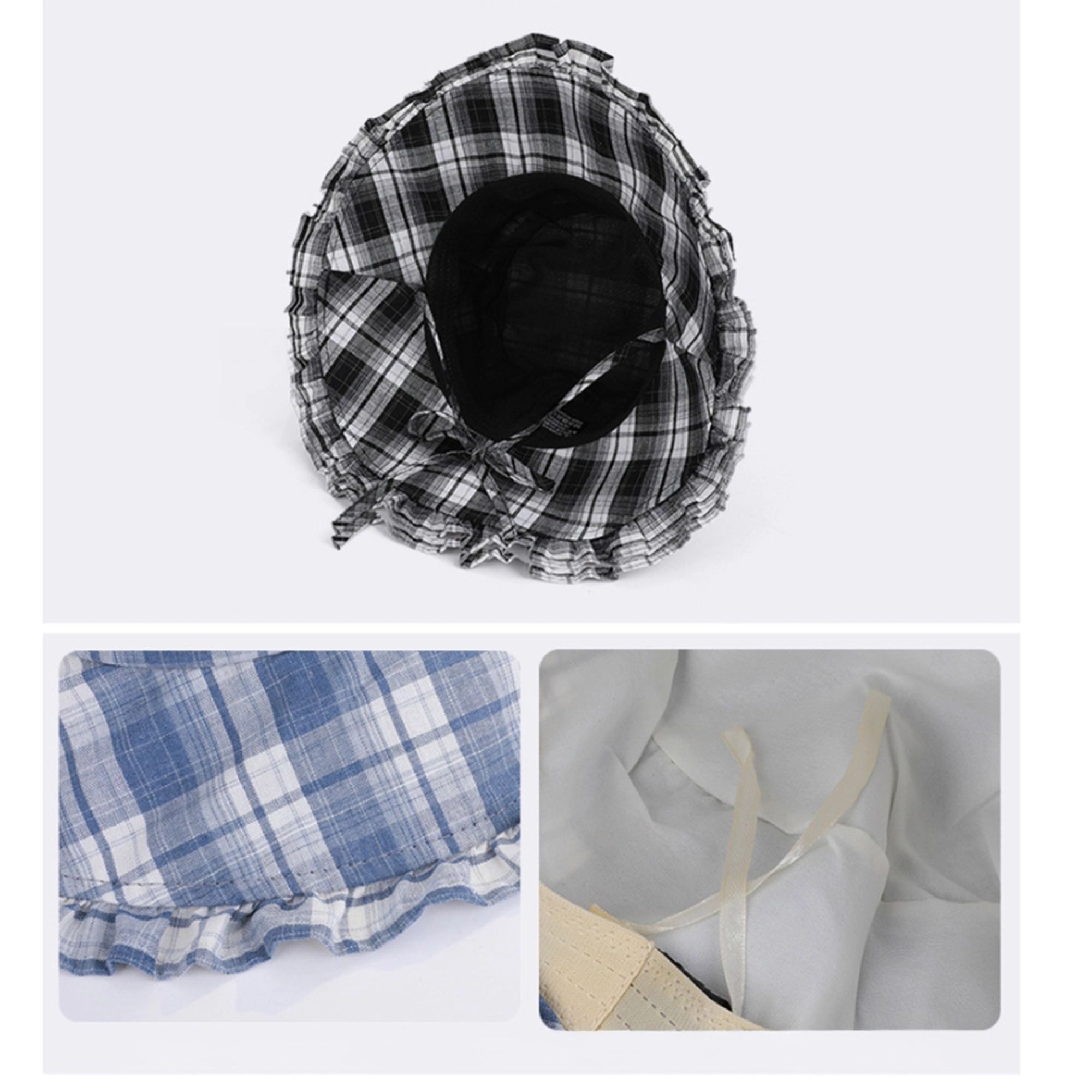 Anna-Kaci Women's Plaid Bucket Hat with Ruffle Brim Adjustable Cotton Sun Hat Lightweight Summer Sun Protection Hat