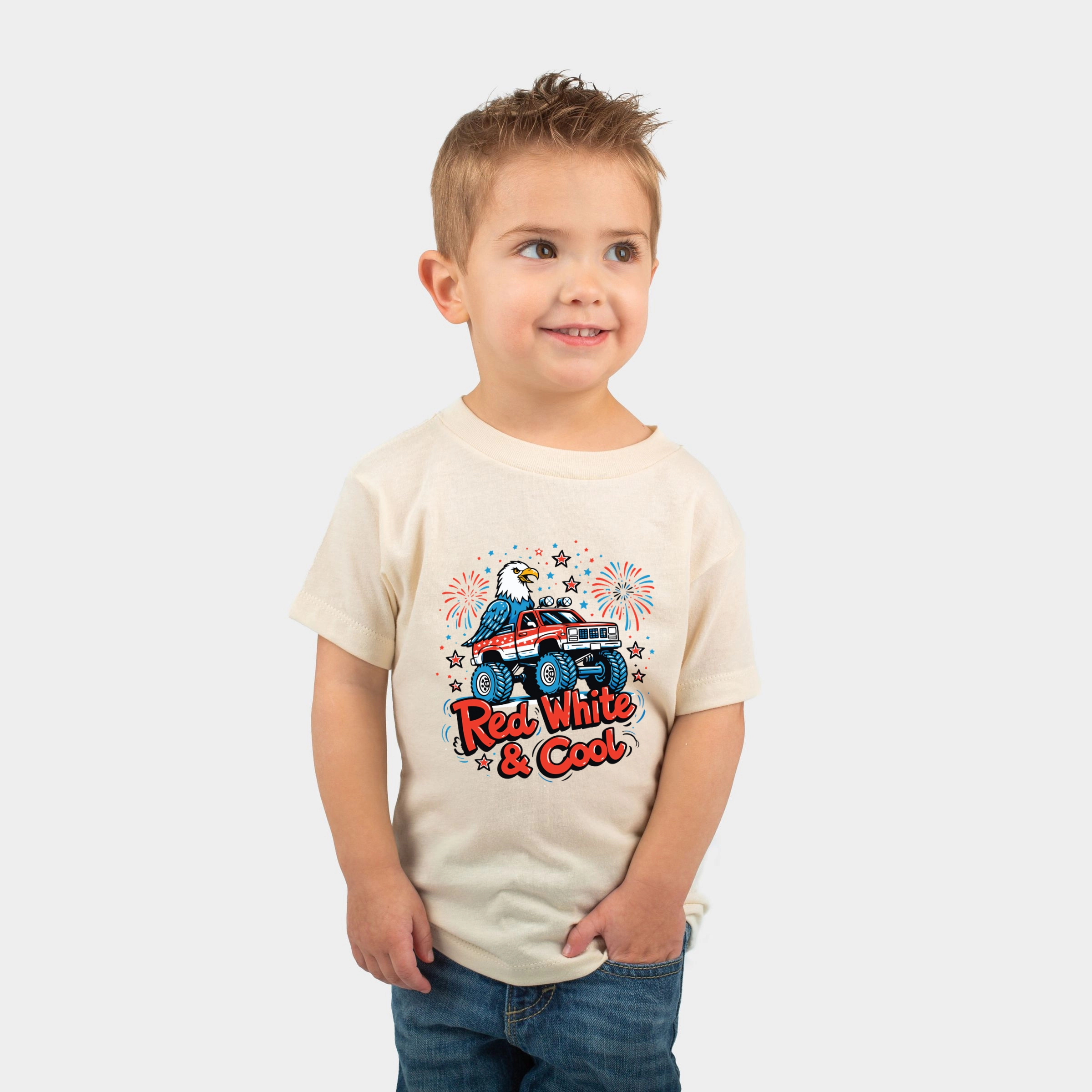 The Juniper Shop - Red, White & Cool Truck Eagle Toddler Short Sleeve Graphic T-Shirt