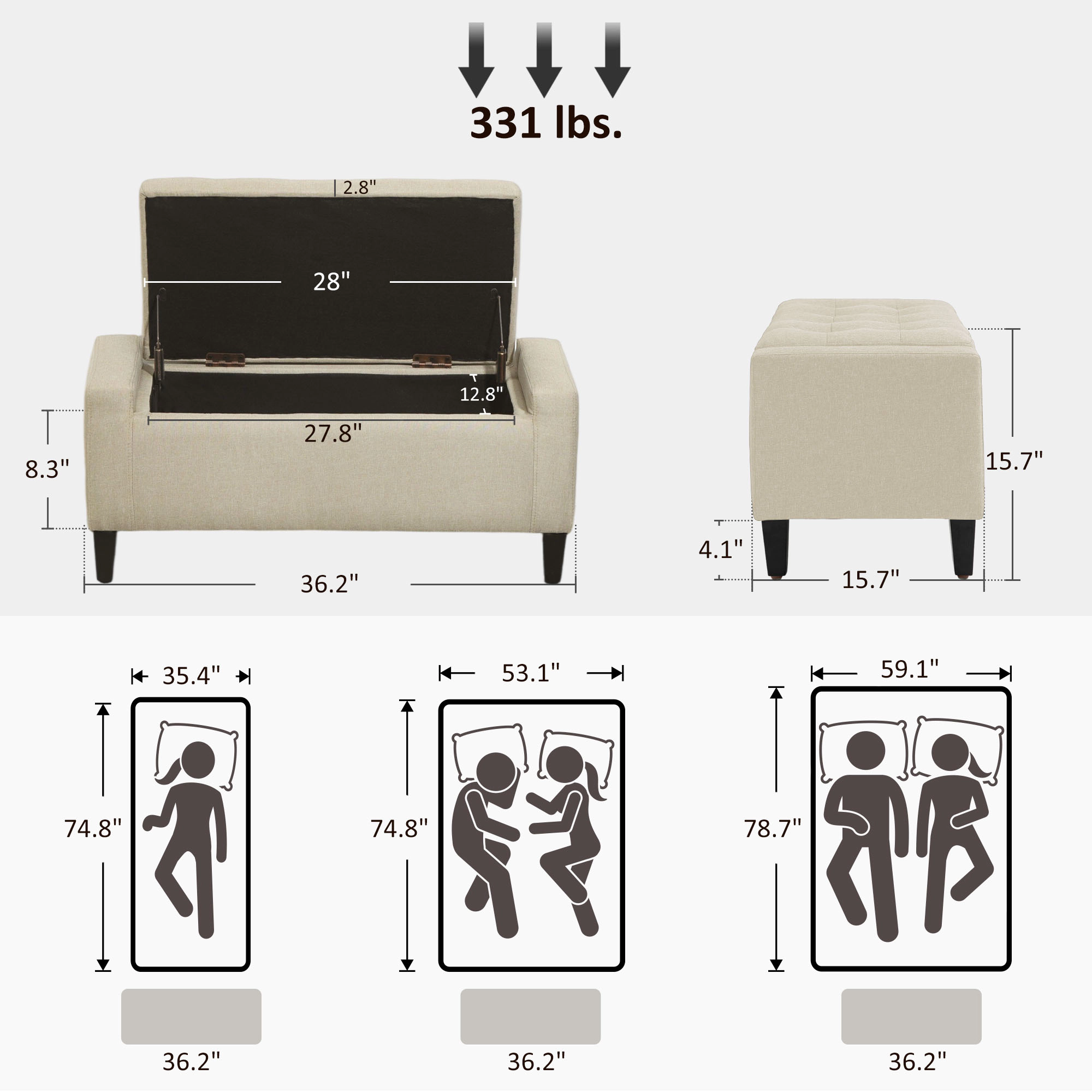 Hivvago 36 Inch Storage Ottoman Bench With Lift-Top Lid